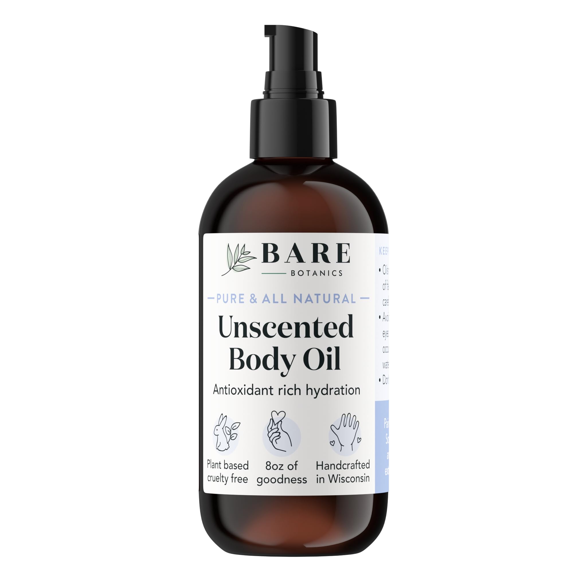 Bare Botanics Unscented Body Oil & 4oz Magnesium Oil Spray Set - Hydrating Skin Care for Dry Skin, Massage & Relaxation - Perfect for Daily Moisturizing & Post-Workout Recovery