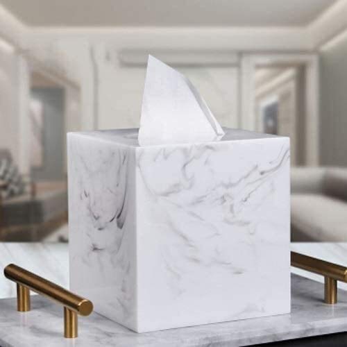 Elegant Marble Pattern Tissue Box Cover - Decorative White Tissue Holder for Living Room, Dining Table & Home Decor | Perfect for Modern & Classic Interior Design Styles