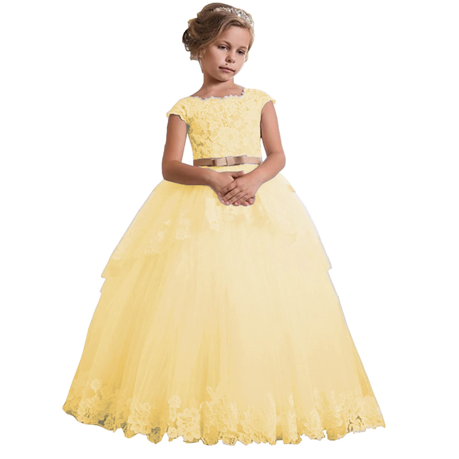 Zhengquan Girls' Wedding Dress - Elegant Pleated Lace Applique Flower Girl Dress with Ruffles for Formal Occasions | Perfect for Weddings, Proms, and Special Events