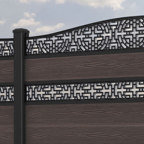 Classic Kumo Curved Top Split Screen Fence Panel - Mid Brown Wood Privacy Screen with Aluminum Posts - Perfect for Backyard, Patio, and Garden Decoration