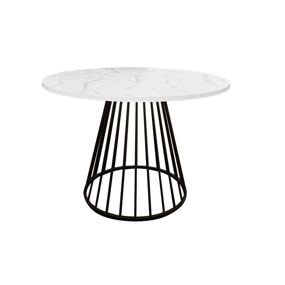 Matilda 5-Piece Round Dining Set - 110cm Faux Marble Table with 4 Archie Fabric Chairs in Latte | Modern Kitchen & Dining Room Furniture for Small Spaces