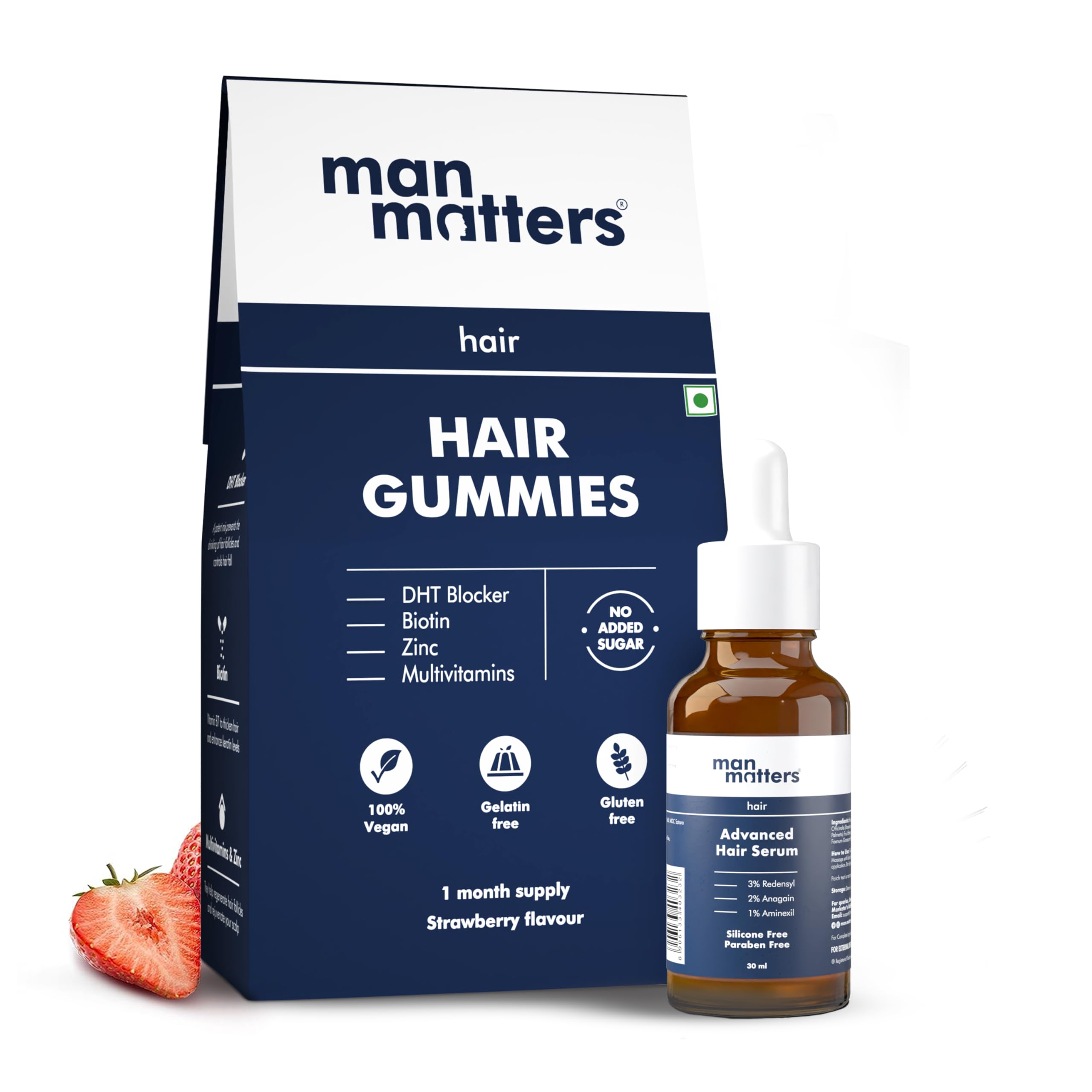 Man Matters Hair Growth Pack - Biotin Hair Gummies (30 Count) & Advanced Hair Serum (30ml) | Sugar-Free Supplement for Men | Stimulates Follicles & Promotes Healthy Hair Growth | Perfect for Thinning Hair & Daily Hair Care Routine
