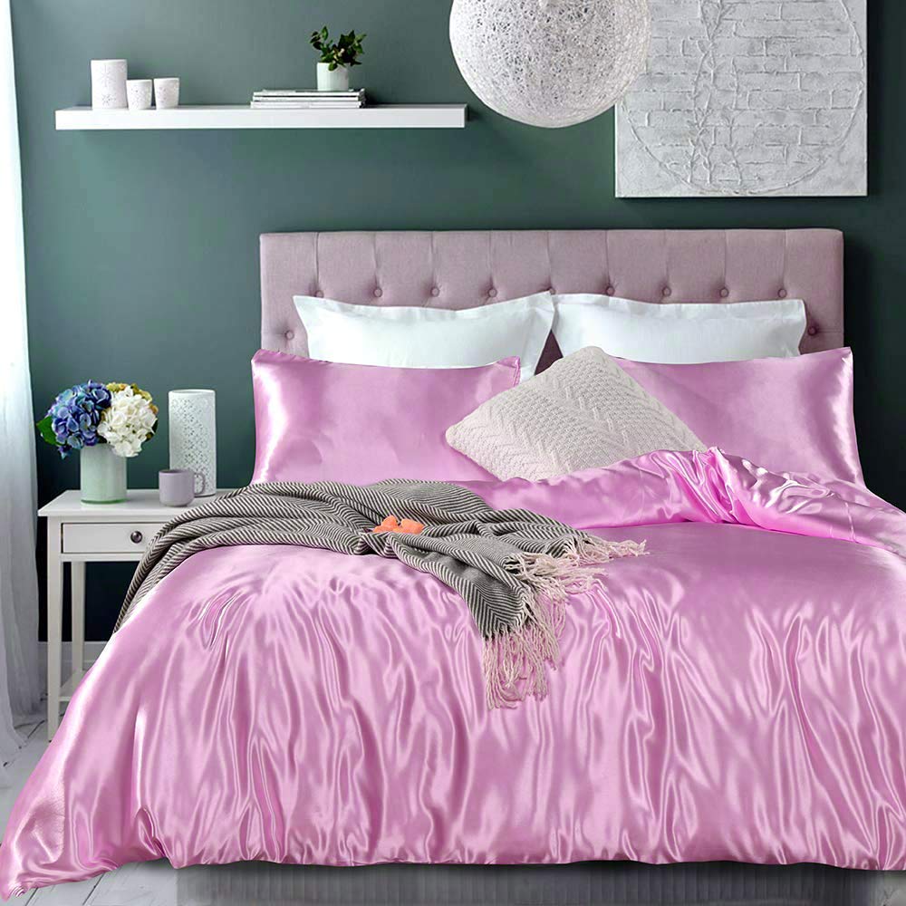 Luxury 7-Piece Twin XL Comforter Set - 600 GSM Satin Duvet Insert with Sheets (Comforter, Flat Sheet, Fitted Sheet & 4 Pillowcases) - Soft Pink Bedding for Teens, Dorms & Guest Rooms