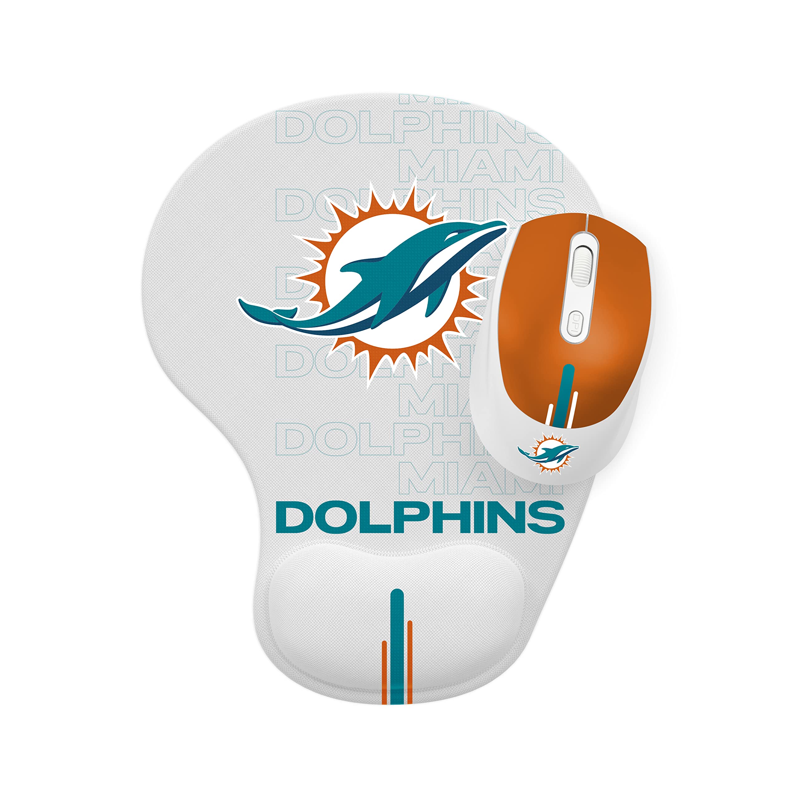 SOAR NFL Miami Dolphins Wireless Mouse with Mouse Pad - Gaming & Office Use for PC, Laptop - Perfect for Dolphins Fans & Football Enthusiasts