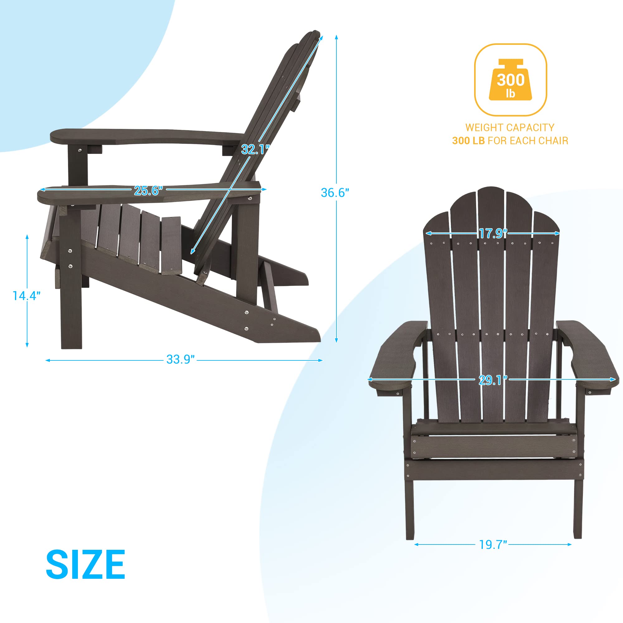 Durable Plastic Adirondack Chairs - All-Weather Resistant HIPS Outdoor Furniture for Patio, Deck, Balcony, Garden & Backyard | Perfect for Relaxing, Camping & Outdoor Entertaining