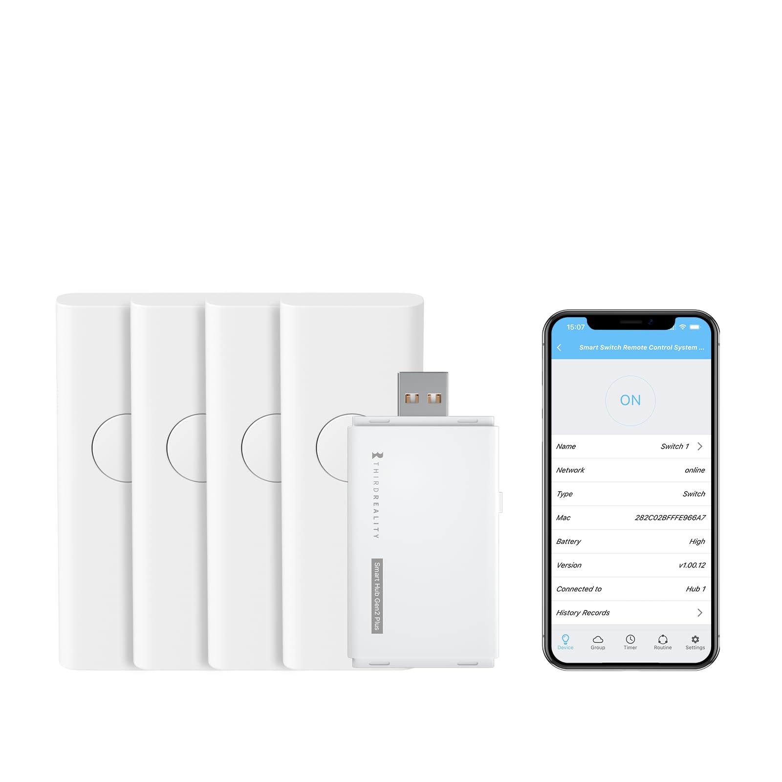 THIRDREALITY Smart Switch 4 Pack with Zigbee Hub - Wireless Light Switch Kit (4 Switches + 1 Hub) for Alexa & Google Home, No Wiring Needed, 2.4GHz WiFi, Toggle/Rocker Design - Perfect for Smart Home Automation & Remote Control