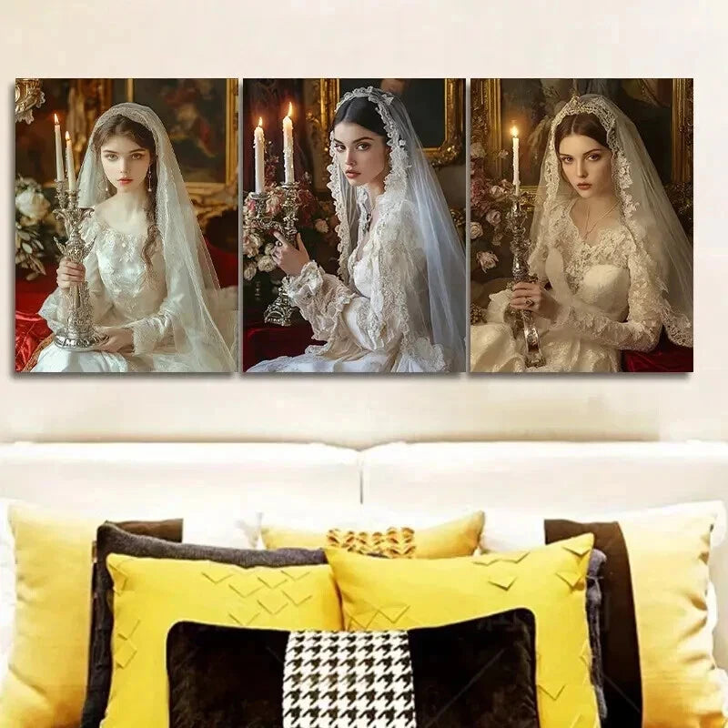 3-Piece Vintage Wedding Girl Wall Art Set - Framed Canvas Prints 50x70cm - High Quality Australian Made Wall Decor - Perfect for Living Room, Bedroom & Wedding Gifts - Ready to Hang