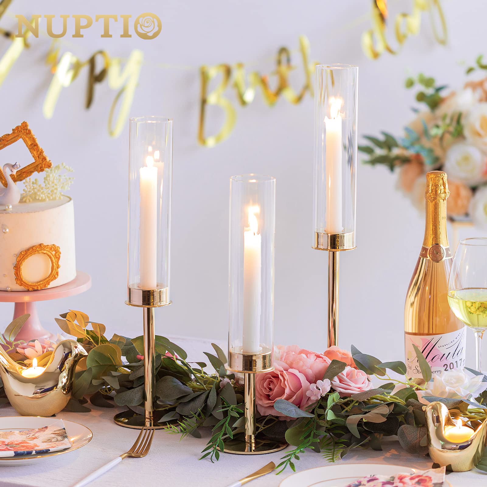 18-Piece Clear Glass Hurricane Candle Holders Set - Elegant Taper Candle Sticks for Fireplace, Wedding, Anniversary & Hotel Decor | Perfect for Romantic Dinners, Holiday Centerpieces & Special Events