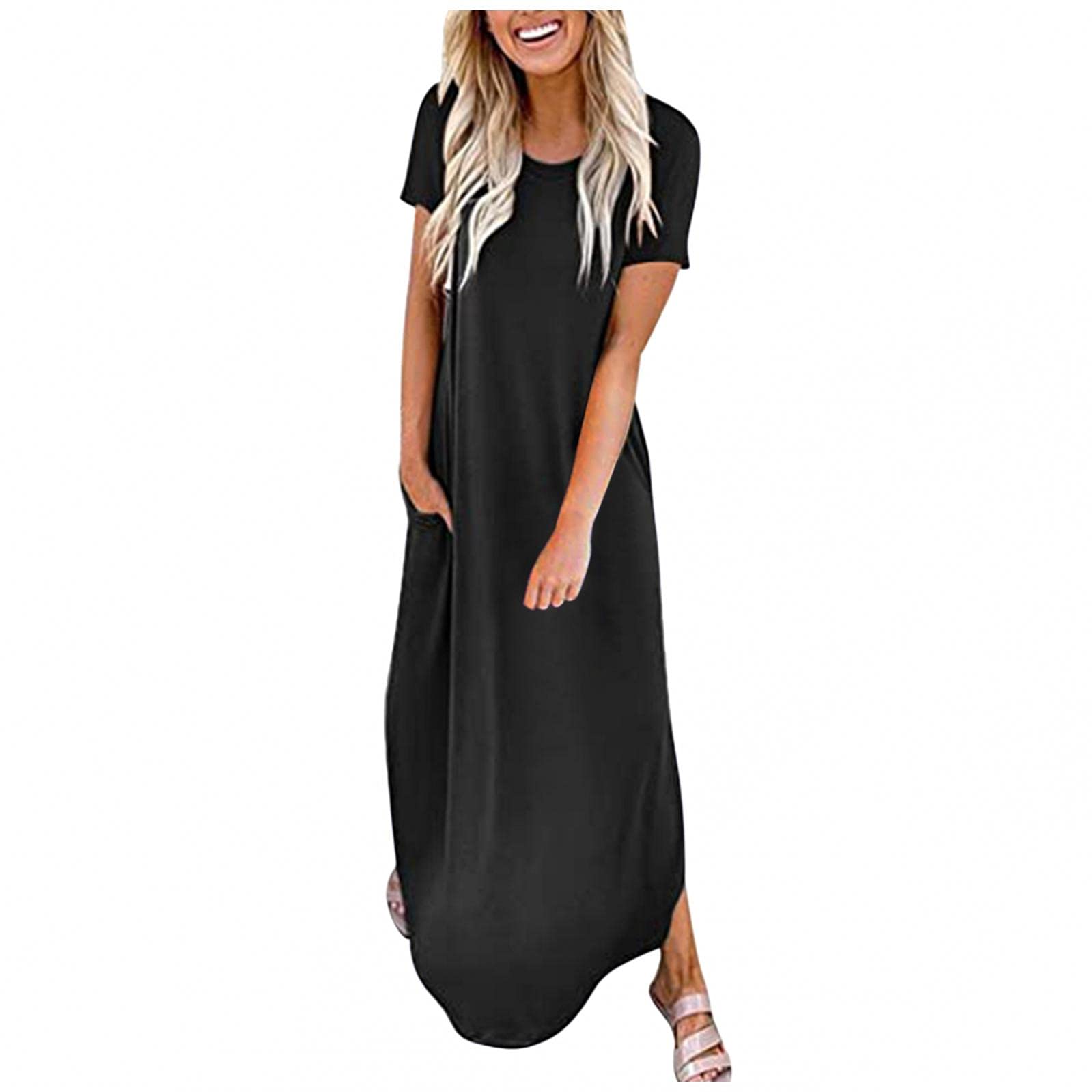 ORT Fashion Women's Summer Sleeveless Loose T-Shirt Dress - V Neck Front Knot Twist Casual Sundress for Beach, Vacation & Everyday Wear