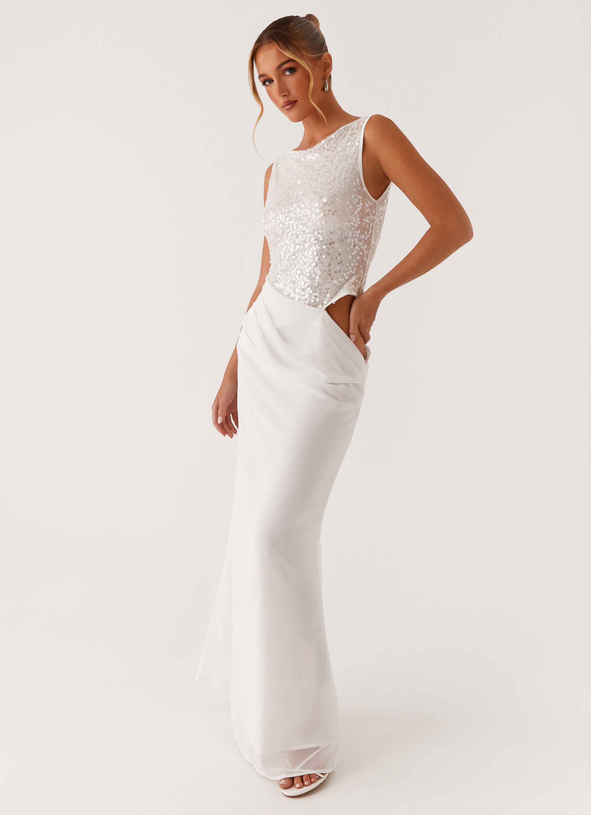 Elegant White Sequin Maxi Dress for Women - Perfect for Parties, Weddings & Special Occasions