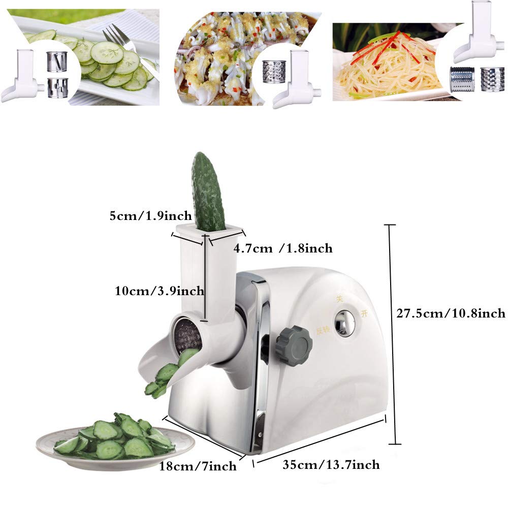 Electric Rotary Cheese Grater & Vegetable Slicer - 5 Interchangeable Blades for Fruits, Nuts, Chocolate | 220V Mandoline Slicer & Salad Maker Machine (White) | Perfect for Meal Prep, Salad Bars & Home Cooking