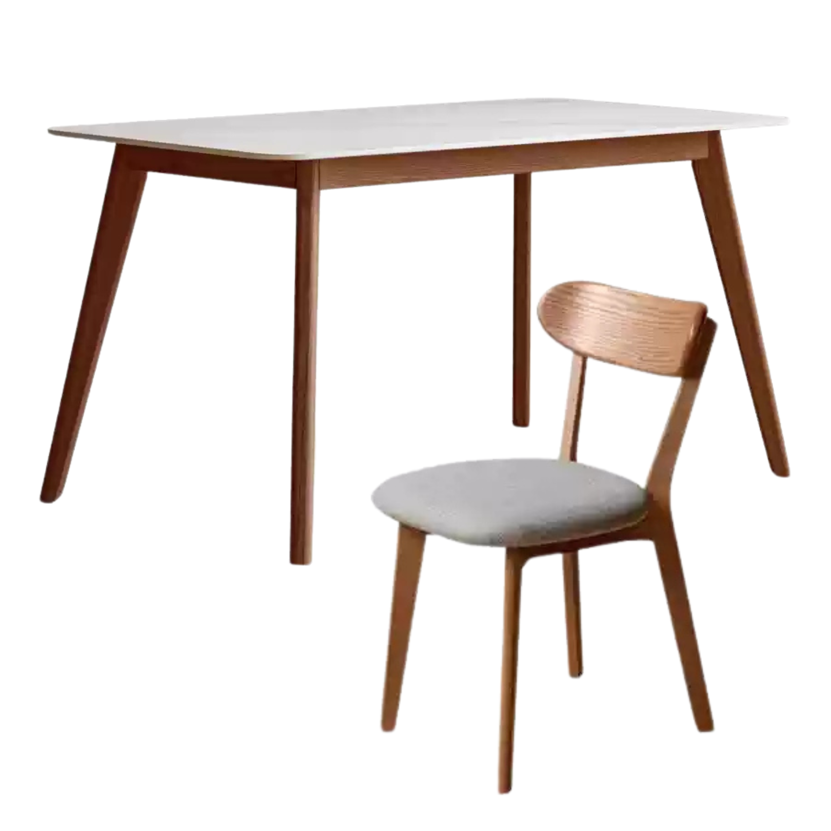 55.1x31.4x29.9 inch / 140x80x76.2cm / Walnut color / table and four chairs (soft chair smoke chestnut brown)