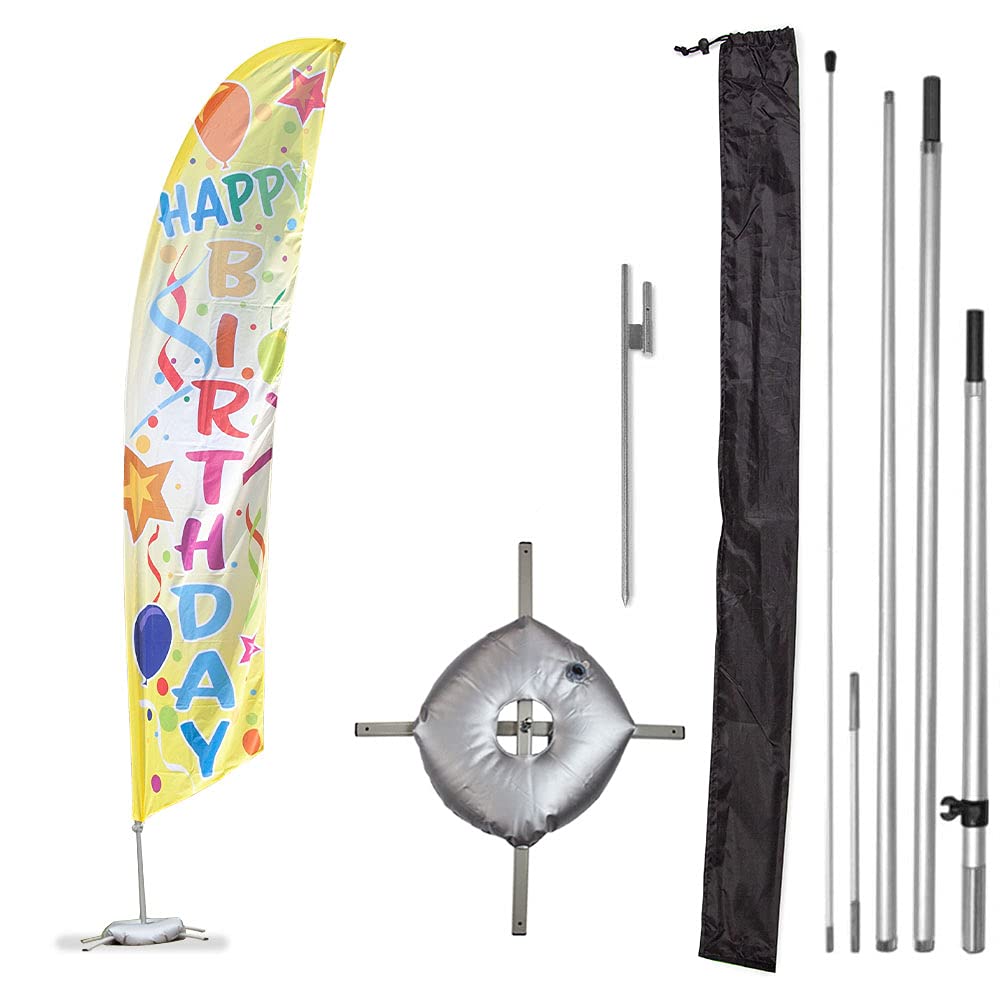 Vispronet Premium Happy Birthday Feather Flag Kit – 13ft Pole Set with Ground Stake, Cross Base, Weight Bag & Pole Sleeve Bag – Perfect for Birthday Parties, Outdoor Celebrations & Event Decorations – Made in USA – Ideal for Backyard BBQs, Graduation Parties & Festival Decor
