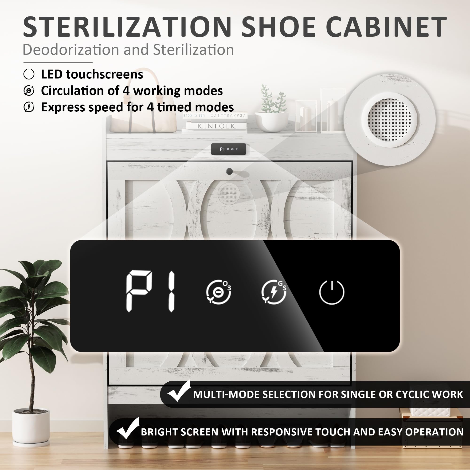 VFF Shoe Storage Cabinet with 2 Flip Drawers - Freestanding Shoe Organizer with Wooden Legs - Narrow Shoe Rack for Hallway, Bedroom & Entryway - Rustic White Finish - Perfect for Small Spaces & Clutter-Free Home Organization