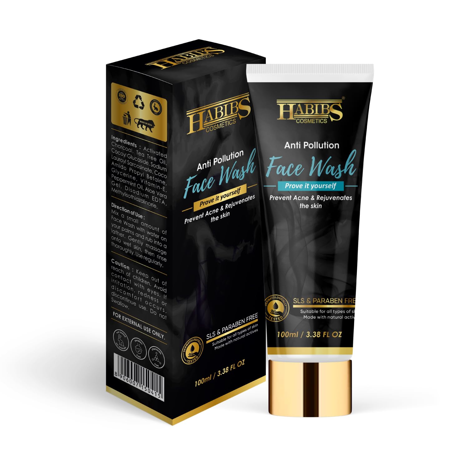 Habibs Anti-Pollution Face Wash - Deep Pore Cleanser for Oily Skin, Detoxifying & Purifying Formula with Oil Control (100ml) | Fresh & Glowing Skin Care for Daily Use at Home or Travel