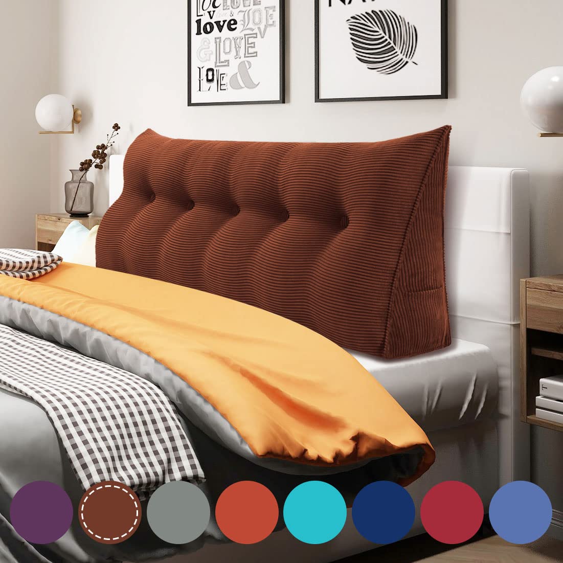 WOWMAX Large Triangular Reading Pillow with Removable Cover - Wedge Bolster Headboard Support for Daybeds & Bunk Beds - Perfect Backrest for Reading, Watching TV, or Relaxing - Ideal Gift for Mom, Coffee Lovers & Home Comfort