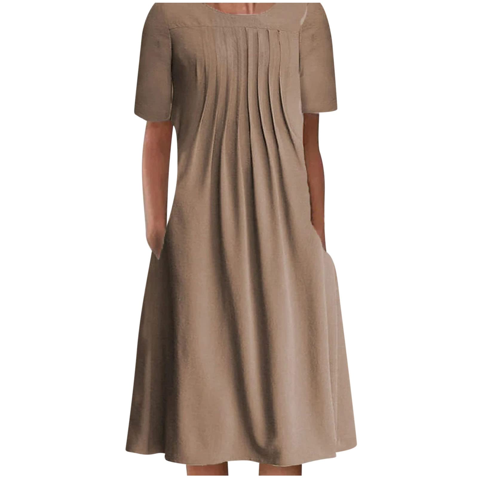 UNIROSE Women's Summer Casual Dress - Solid Color Round Neck Pocket Dress for Everyday Wear | Perfect for Beach, Vacation, and Daily Outfits