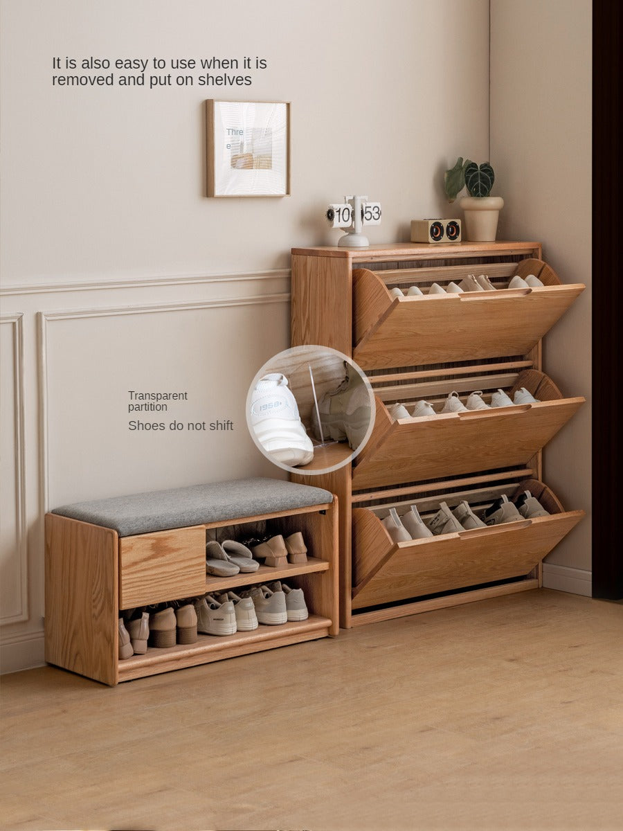 Solid Wood Shoe Cabinet - Thin Oak & Poplar Entryway Storage Organizer for Home, Porch, and Doorway | Perfect for Small Spaces & Clutter-Free Entry