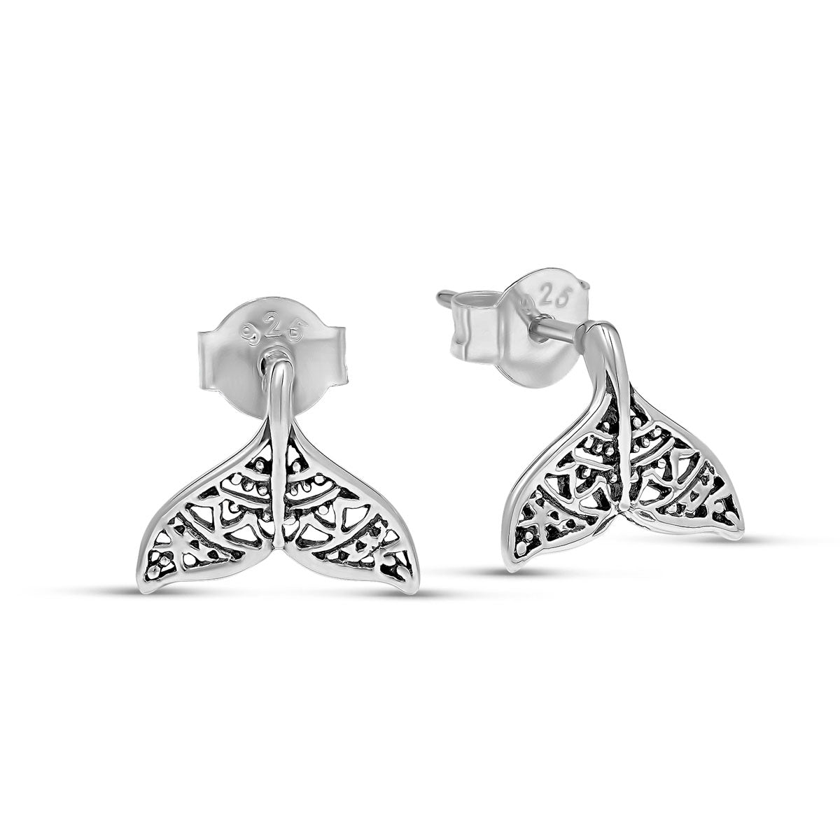 Mandala Dolphin Tail Stud Earrings for Women - Sterling Silver Dainty Studs for Everyday Wear, Gift for Her | Perfect for Beach, Vacation & Boho Style Outfits