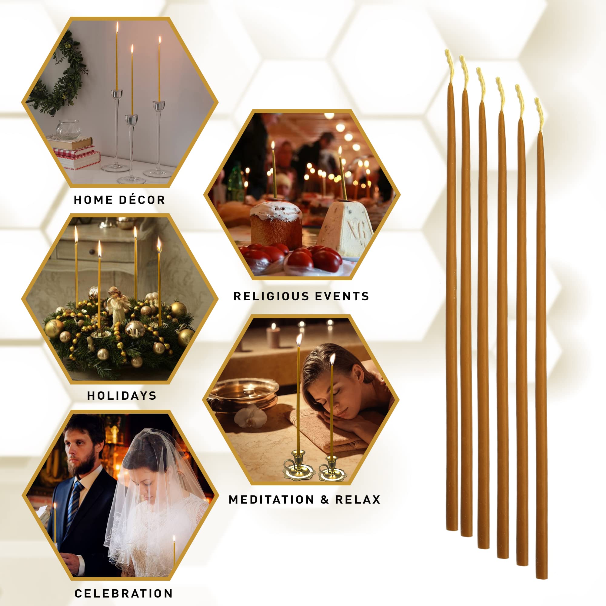 50 Beeswax Taper Candles 9 Inch - Handmade Pure Beeswax Candles with Natural Honey Scent for Church, Home, Wedding & Religious Ceremonies - Eco-Friendly Dripless Candles for Prayer, Meditation & Relaxation