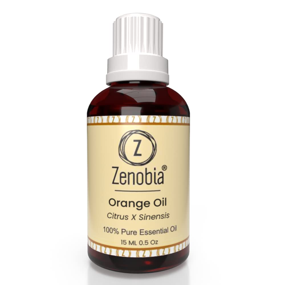 Zenobia 100% Pure Orange Essential Oil - Natural Therapeutic Grade for Hair, Beard, Face & Skin Care - Moisturizes Dry Skin & Body - 15ml - Perfect for Aromatherapy, Massage & DIY Beauty Products