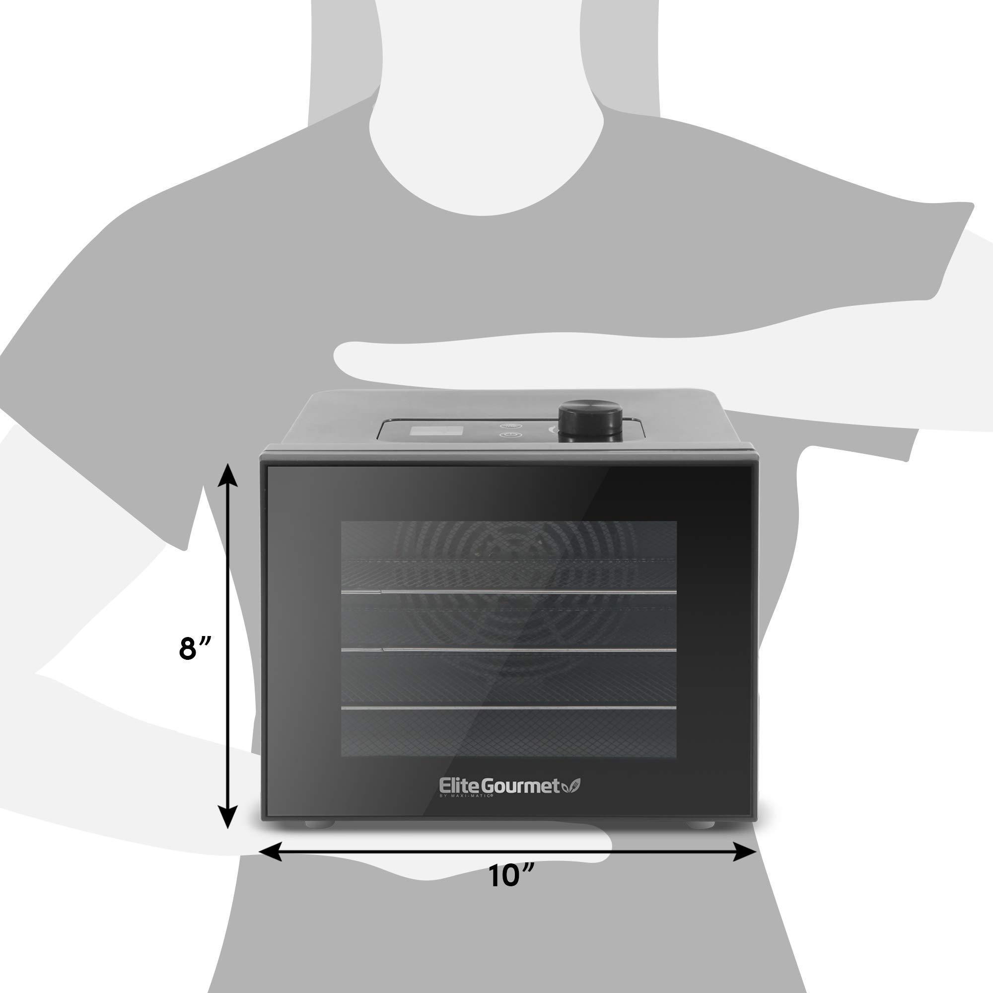Elite Gourmet Stainless Steel Food Dehydrator with 4 Trays - Adjustable Temperature Control for Jerky, Herbs, Fruits & Vegetables - Perfect for Healthy Snacks, Camping & Meal Prep (EFD308#, Black)