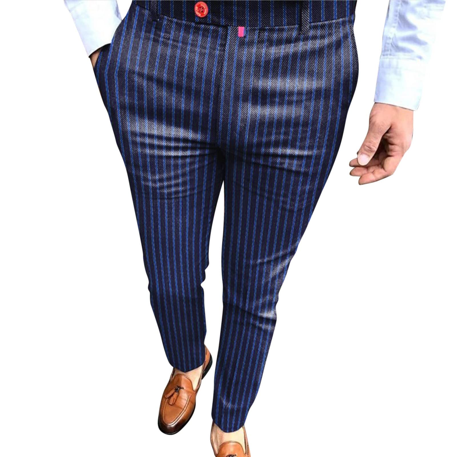 Men's Striped Elastic Waist Casual Pants with Pockets - Printed Lounge, Party & Sport Wear for Comfortable Everyday Use