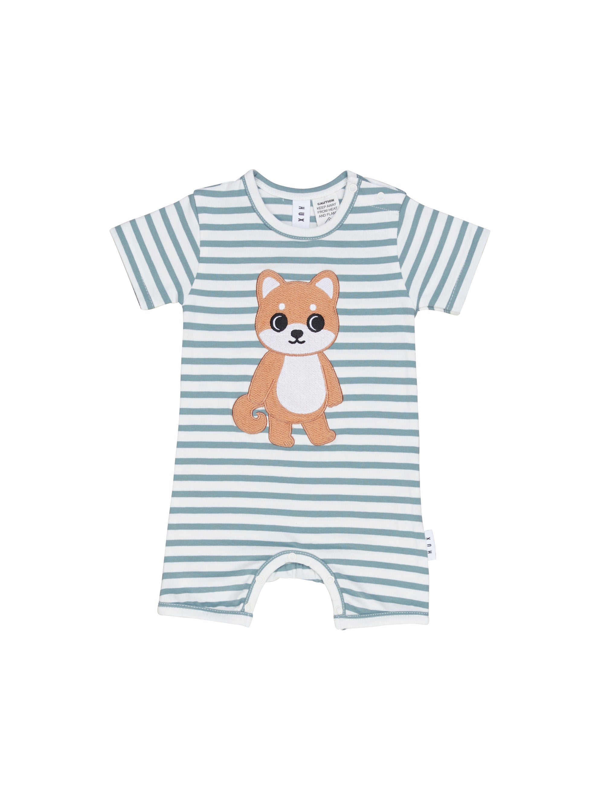 Huxbaby Shiba Stripe Short Romper for Baby Boys & Girls - Cute Japanese-Inspired Animal Print Jumpsuit for Summer, Playdates & Photo Shoots