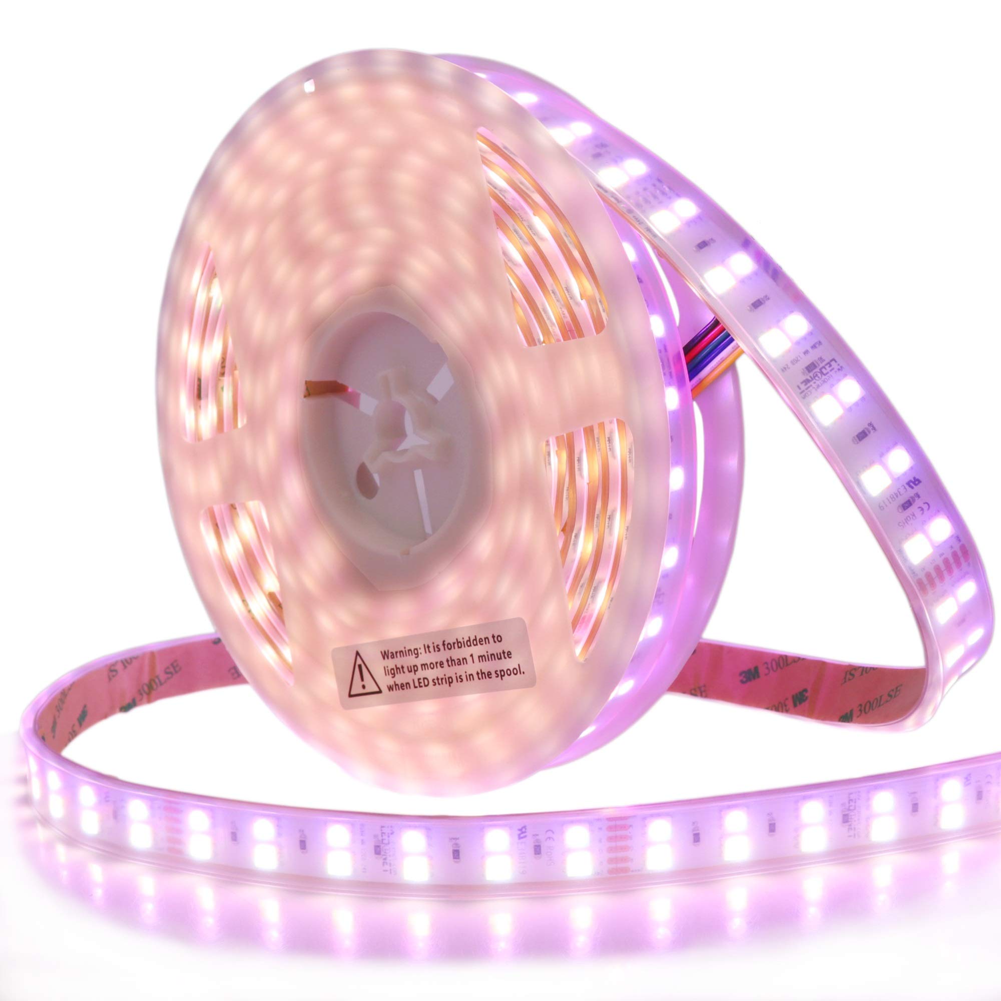 5050 SMD Double Row 24V DC RGBCCT Flexible LED Strip Lights - 600 LEDs RGBW Tunable White, Color Changing Ribbon Lamp, Waterproof IP67 for Outdoor & Indoor Lighting (16.4ft) - Perfect for Home Decoration, Party Lighting, and Commercial Displays