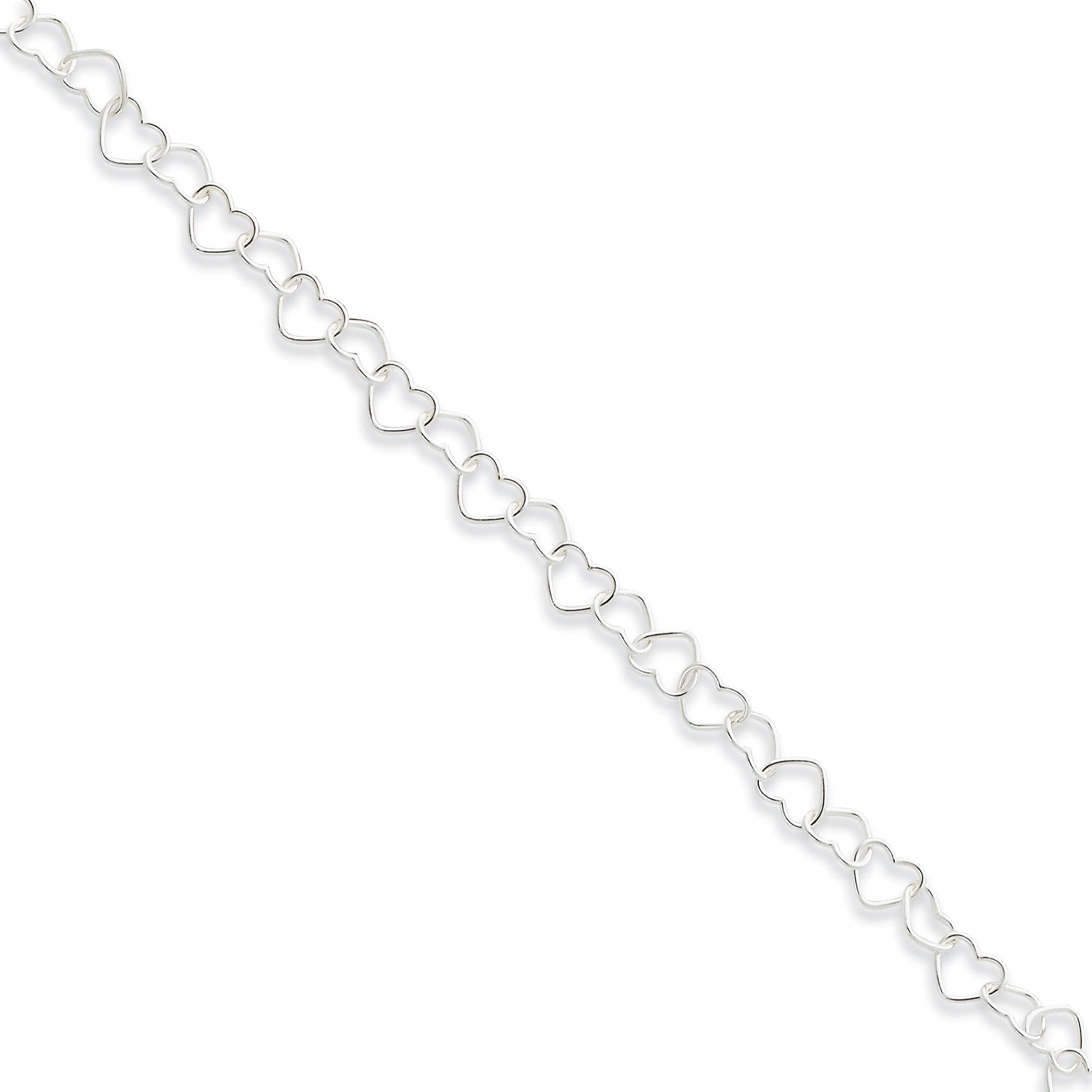 Sterling Silver Heart Link Anklet Bracelet - 10
