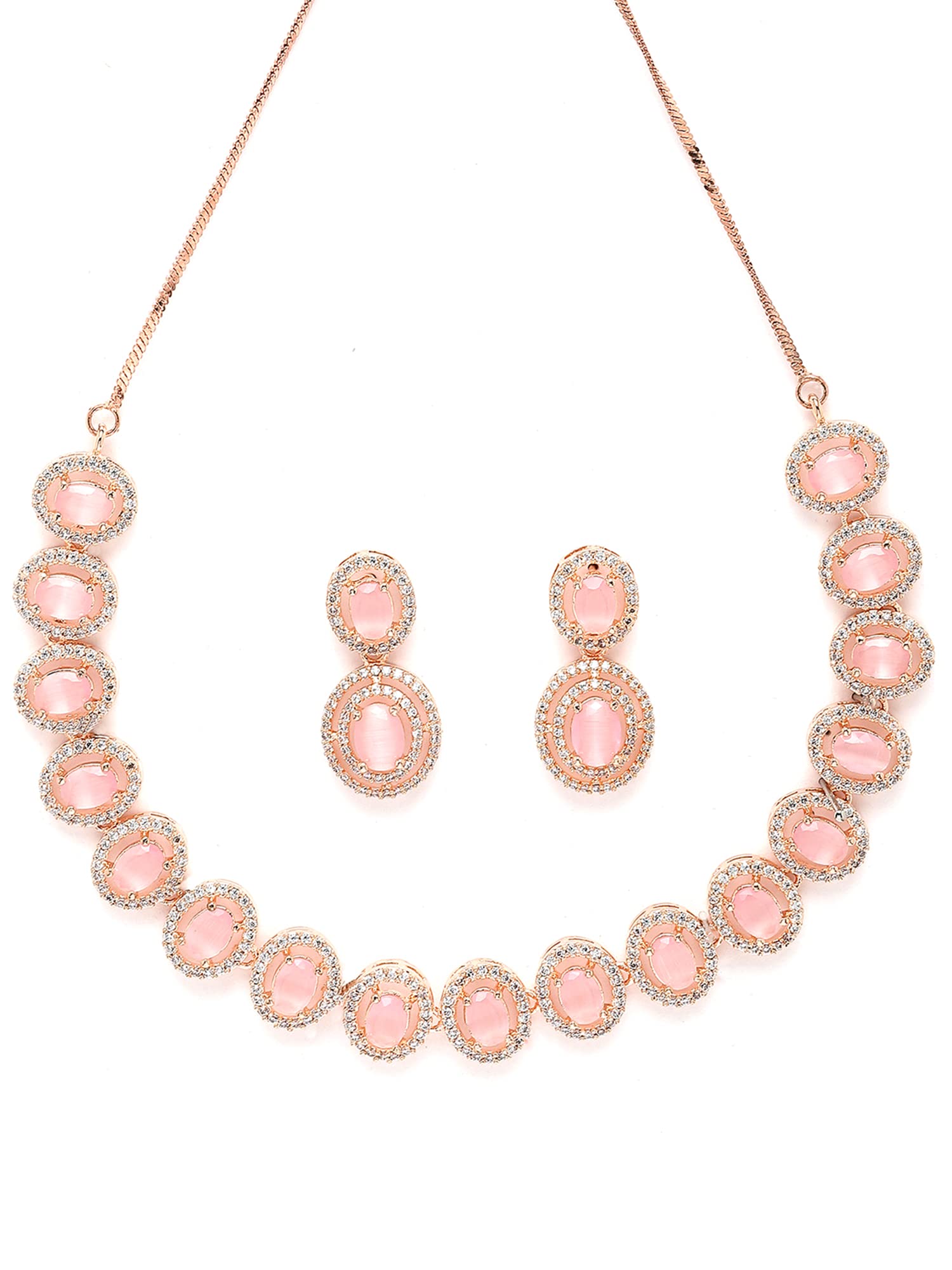 Karatcart Pink CZ Studded Rose Gold Plated Necklace Set for Women | Elegant Jewelry Gift for Valentine's Day, Anniversary & Special Occasions