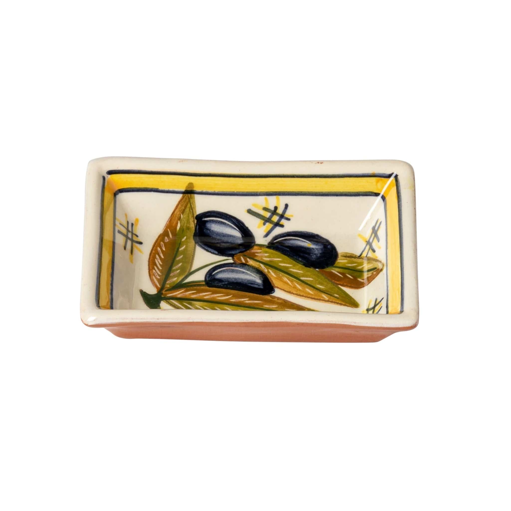 Handmade Alentejo Terracotta Rectangular Dipping Bowl with Olive Design - Perfect for Serving Appetizers, Dips & Mediterranean Cuisine