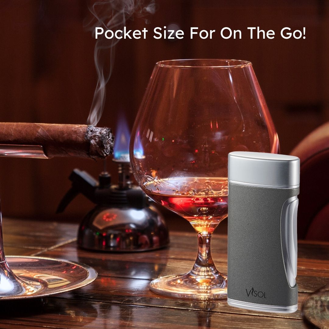 Visol DuoMatt Gray Double Flame Cigar Lighter - Windproof Jet Torch Lighter for Cigars, Cigarettes & Outdoor Use - Perfect for Smoking, Camping & BBQ Accessories