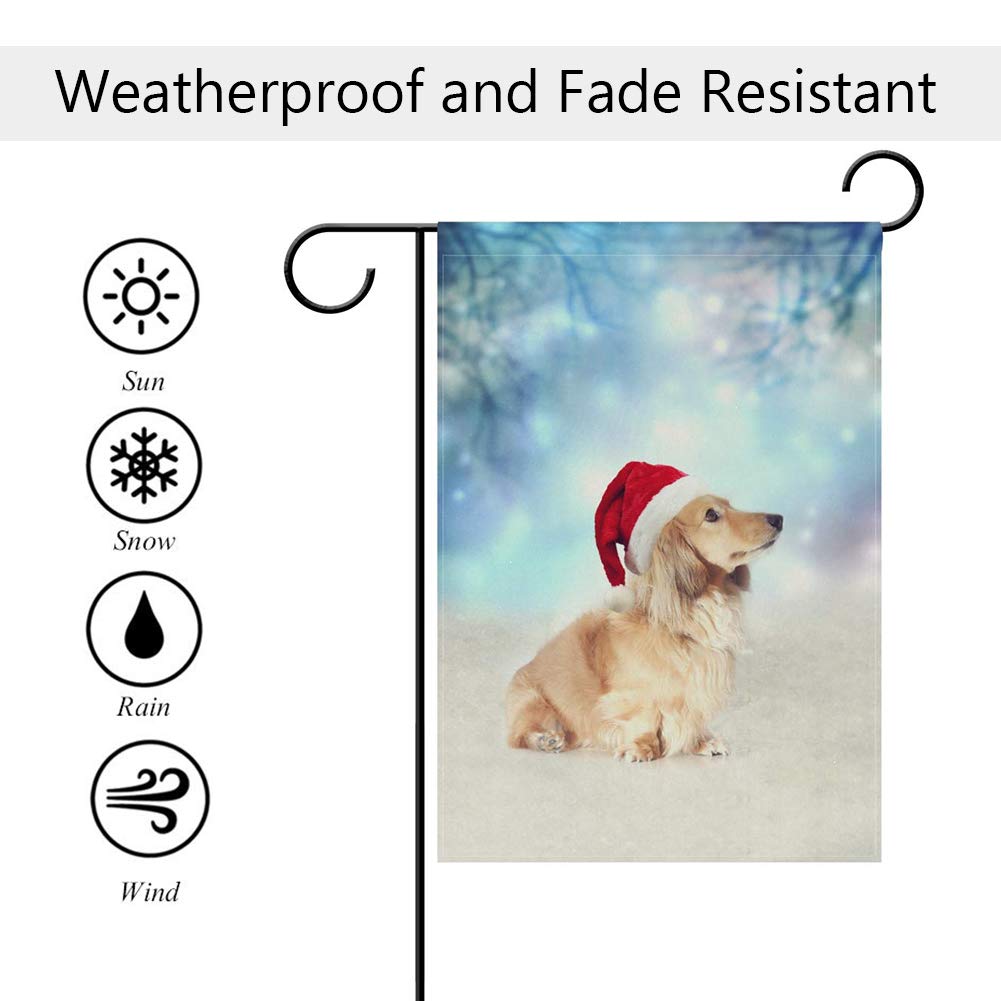SUABO 28x40 Inch Christmas Garden Flag with Dachshund Dog Design - Outdoor Decorative House Flag for Holiday Yard Decor, Seasonal Patio & Lawn Display