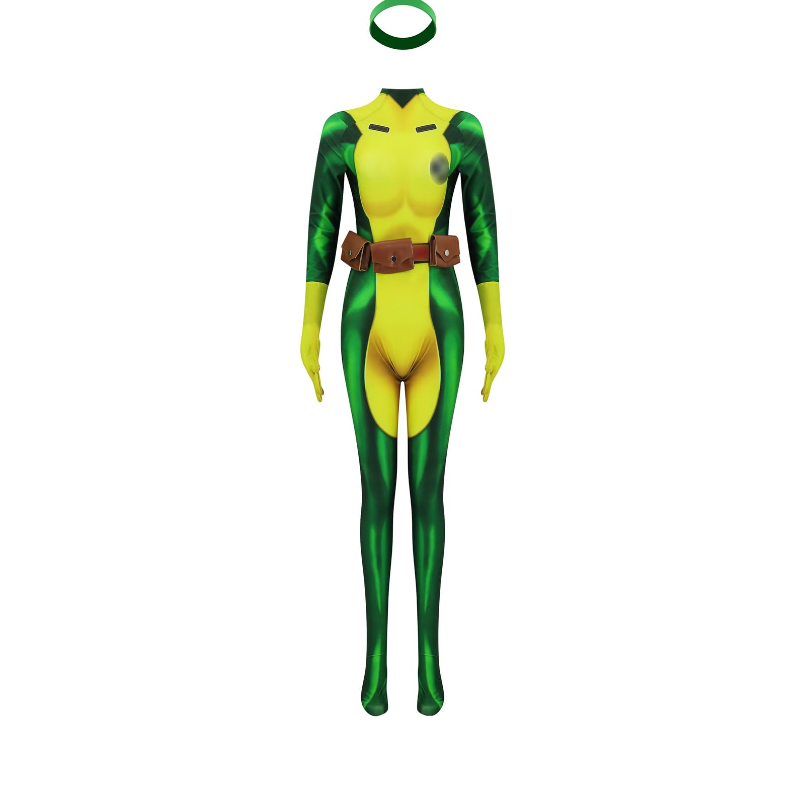 Rogue Superhero Costume for Women - Green Bodysuit Zentai Jumpsuit with Headband & Belt | X-Men Cosplay, Halloween Outfit, Comic-Con Costume | Perfect for Halloween Parties, Comic Conventions & Cosplay Events