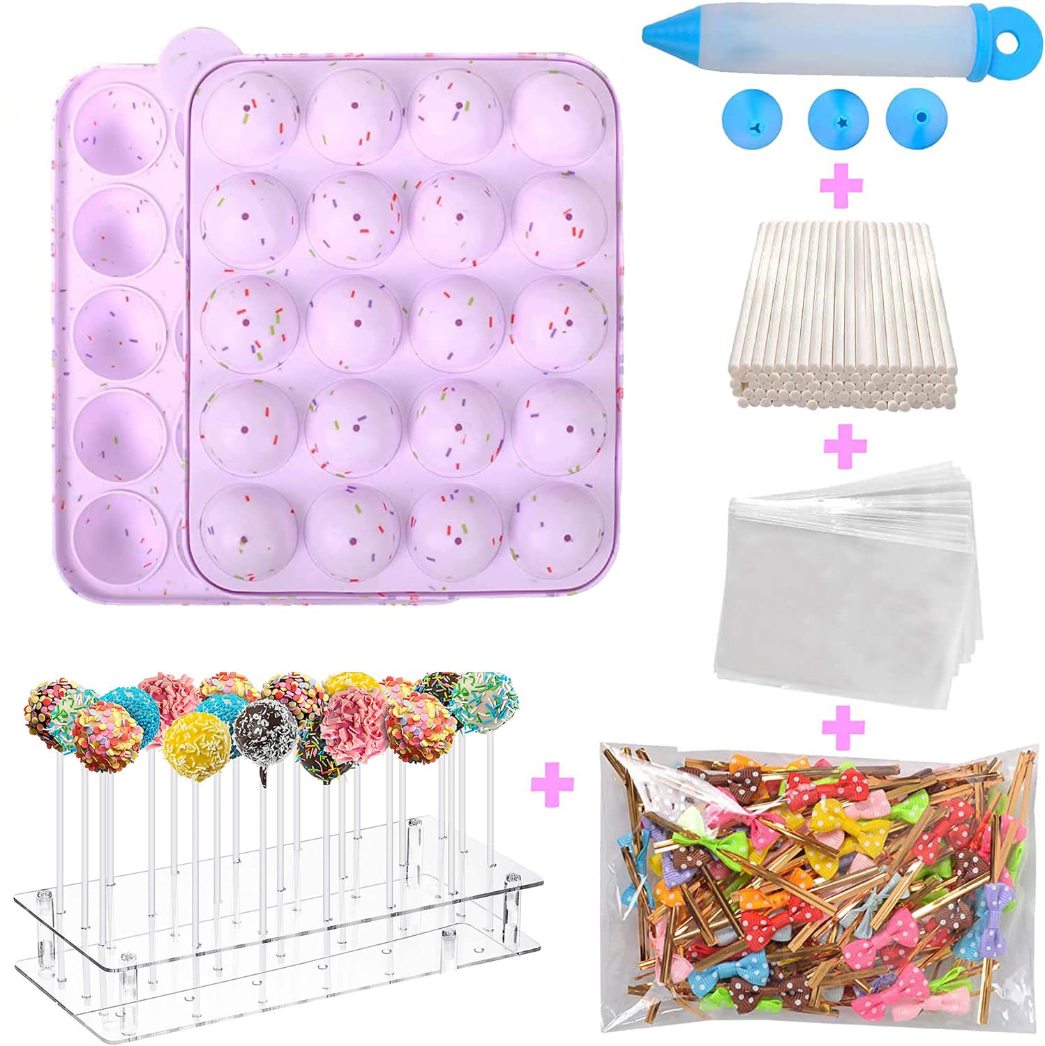 BEIAOSU 102-Piece Silicone Cake Pop Mold Set - Reusable Baking Molds for Cake Pops, Ice Cubes & Candy Making - Non-Stick BPA-Free Pink Silicone Baking Pan (Perfect for Birthday Parties, Baby Showers & Holiday Treats)