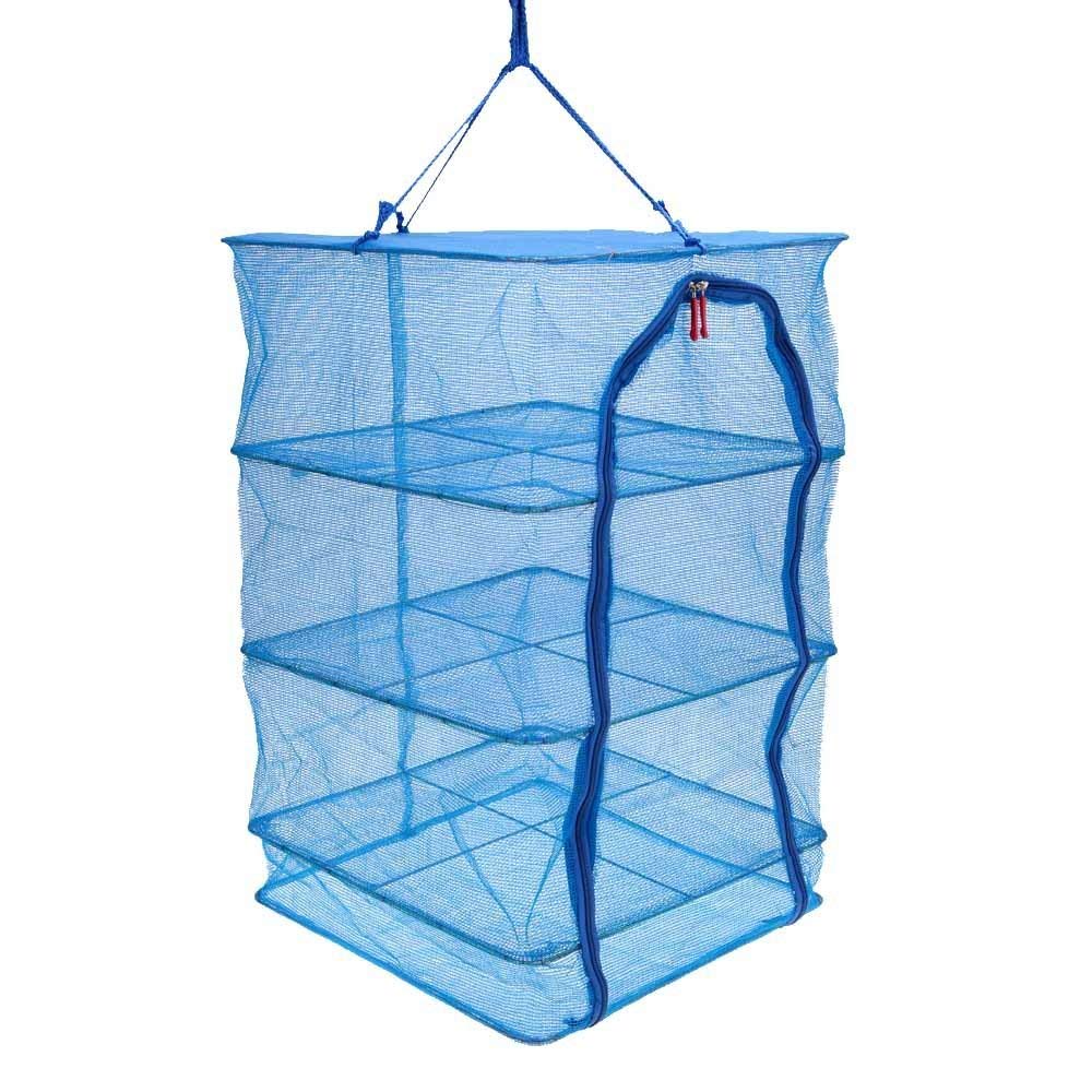 Docooler 4-Tier Foldable Mesh Drying Rack for Meat, Vegetables, Fish - 40x40x65cm Blue with Zipper | Food Dehydrator, Jerky Maker, Herb & Fruit Drying Rack for Kitchen, Camping, RV
