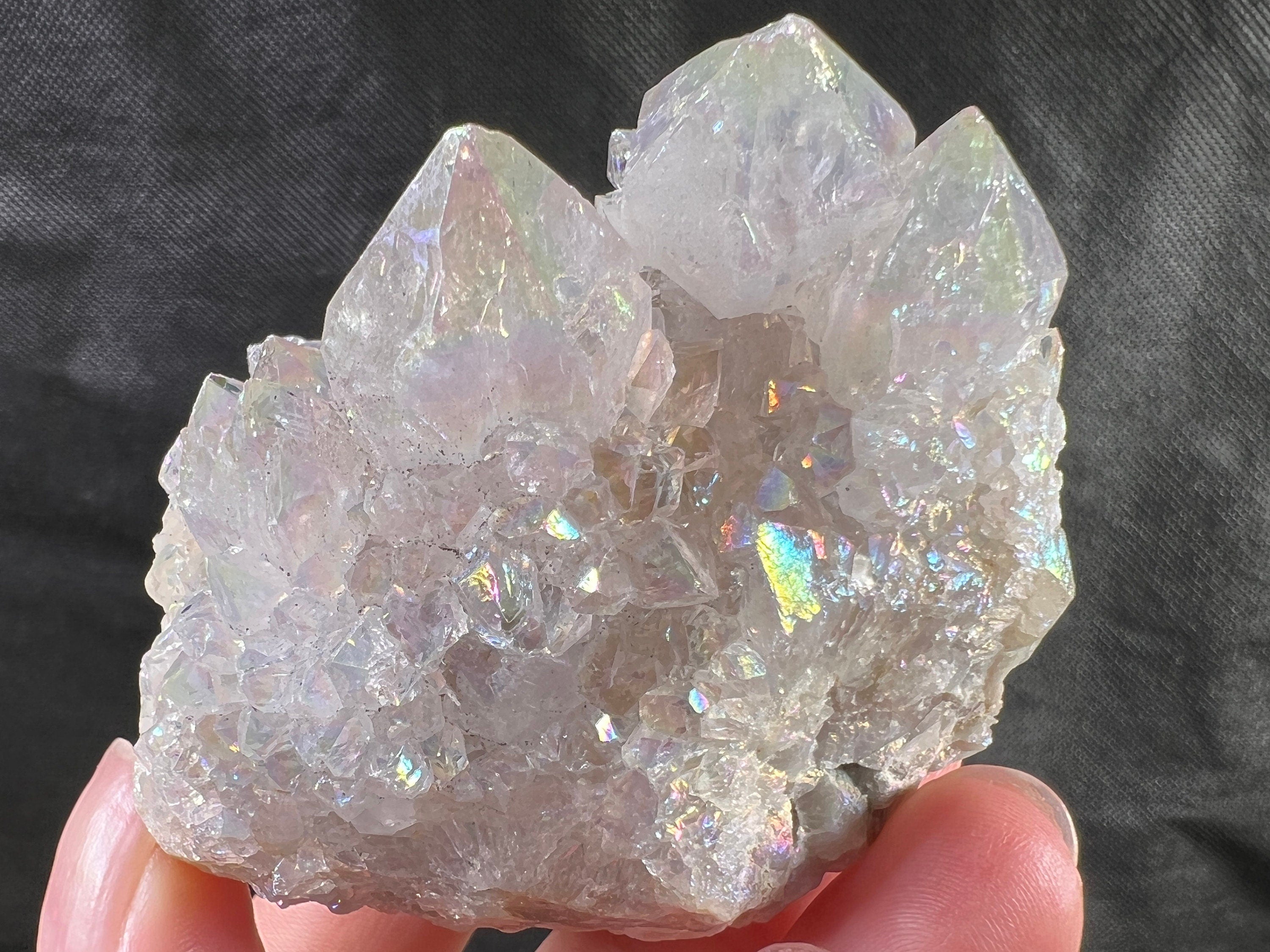 Angel AURA QUARTZ Crystal Cluster | Rainbow Quartz Healing Stone | Spirit Quartz Cluster for Meditation | Natural Crystal Decor for Home & Office (51957) | Perfect for Reiki, Feng Shui & Spiritual Healing