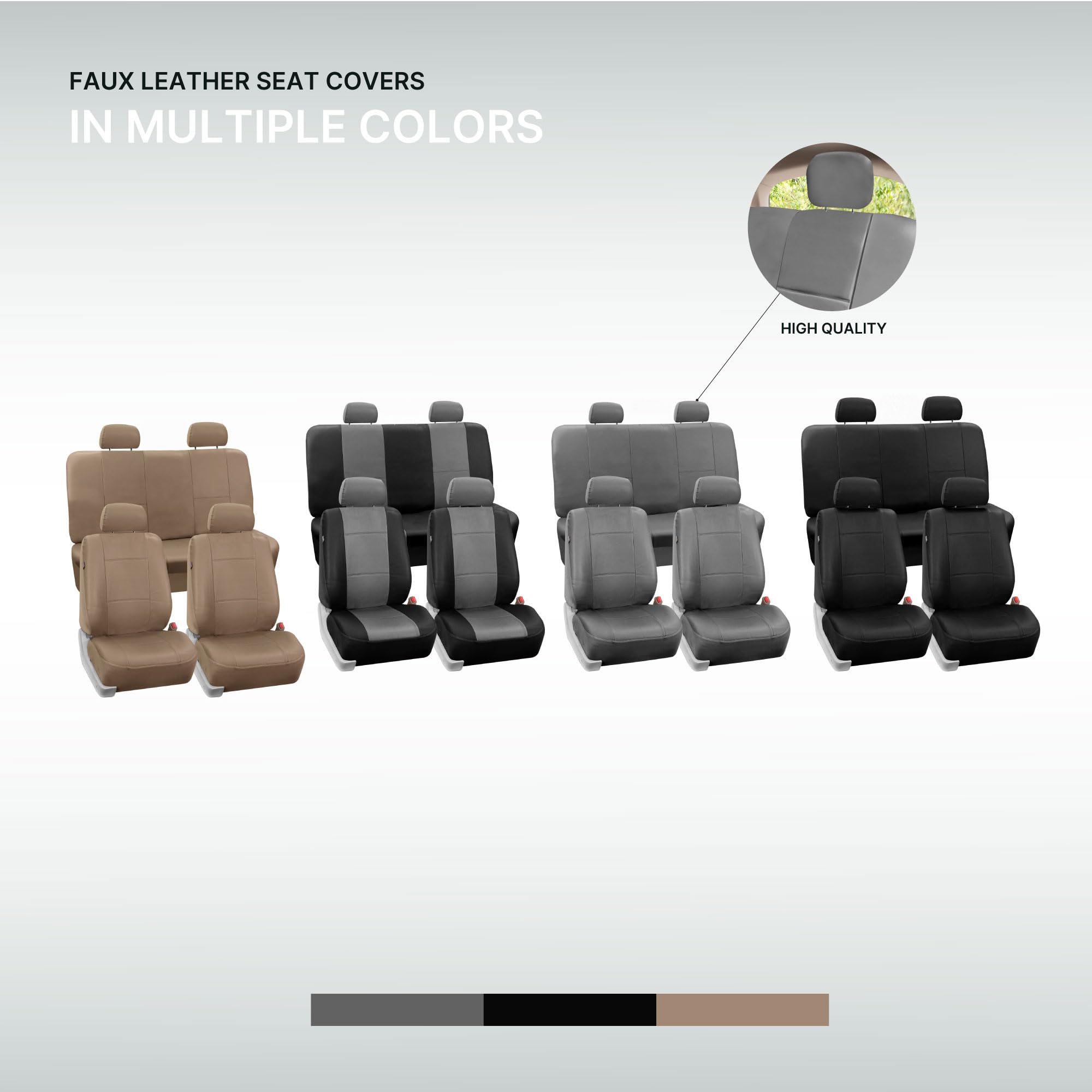 Premium FH Group Full Set Faux Leather Car Seat Covers - Universal Fit for Low Back Front Seats & Solid Back Seats | Compatible with SUV, Sedan, Van | Tan Color | Perfect for Daily Commute, Road Trips & Vehicle Protection