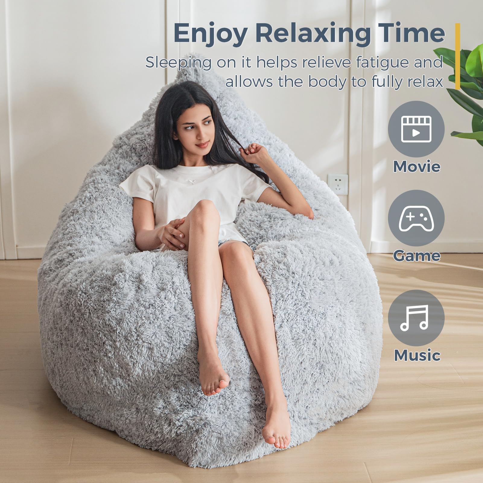 MAXYOYO 3-in-1 Convertible Bean Bag Chair - Giant Sofa Bed & Floor Mattress with High-Density Foam Filling (Grey) - Perfect for Living Room, Bedroom & Dorm Room Relaxation