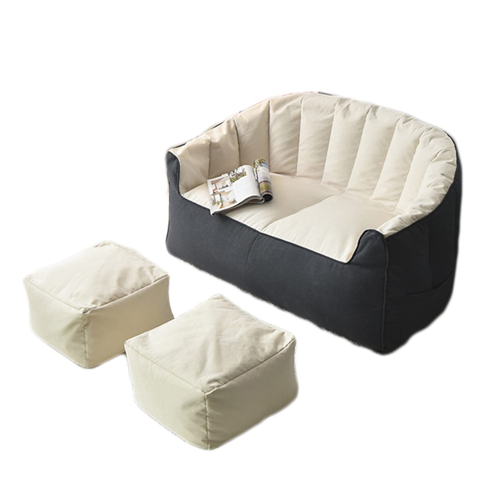 HWOEK Shell-Shaped Bean Bag Sofa Cover with Zipper & Side Pockets - No Filler Included - Double Size Lazy Lounger Recliner for Indoor Use | Perfect for Living Room, Game Room, Dorm & Relaxation Spaces