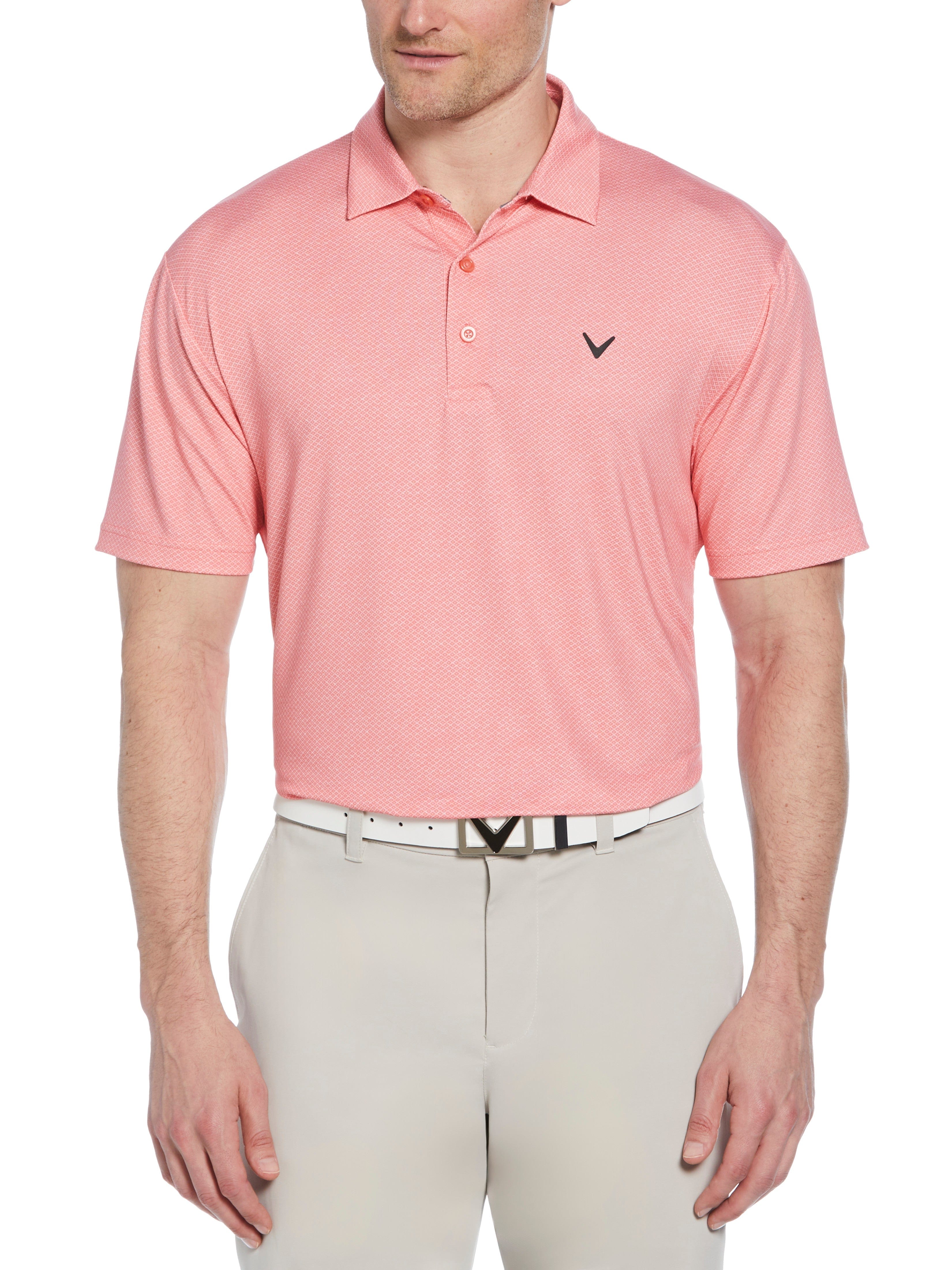 Men's Heather Geo Print Golf Polo Shirt - Moisture Wicking & UV Protection for Golf, Tennis & Casual Wear