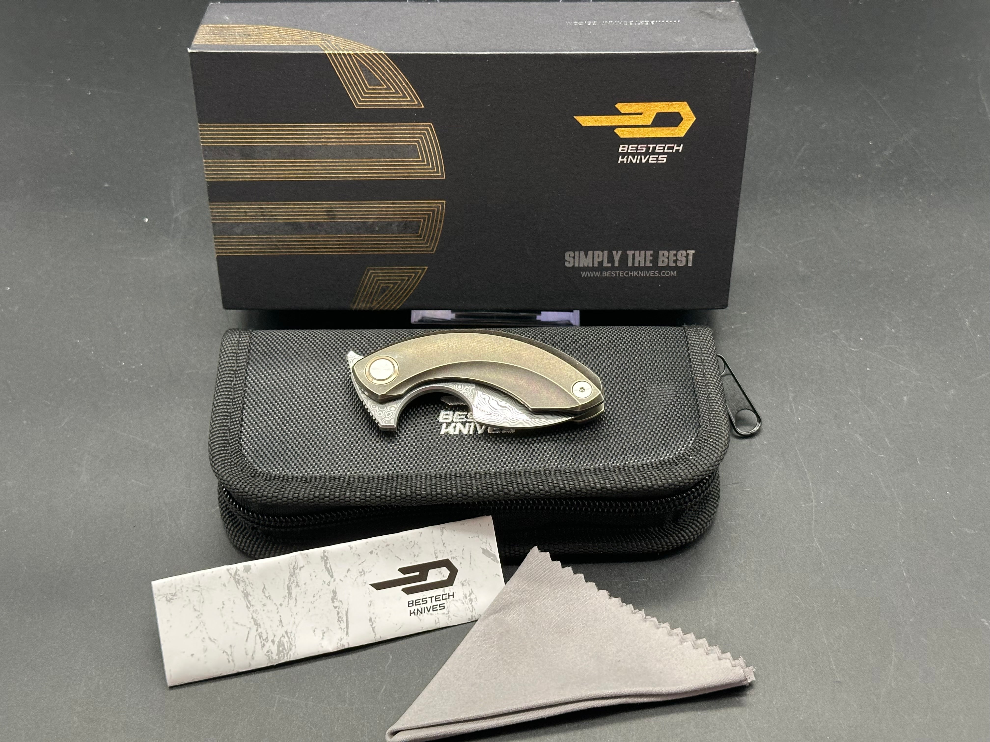 Bestech STRELIT Frame Lock Folding Knife - Bronze Titanium Handle, 2.2
