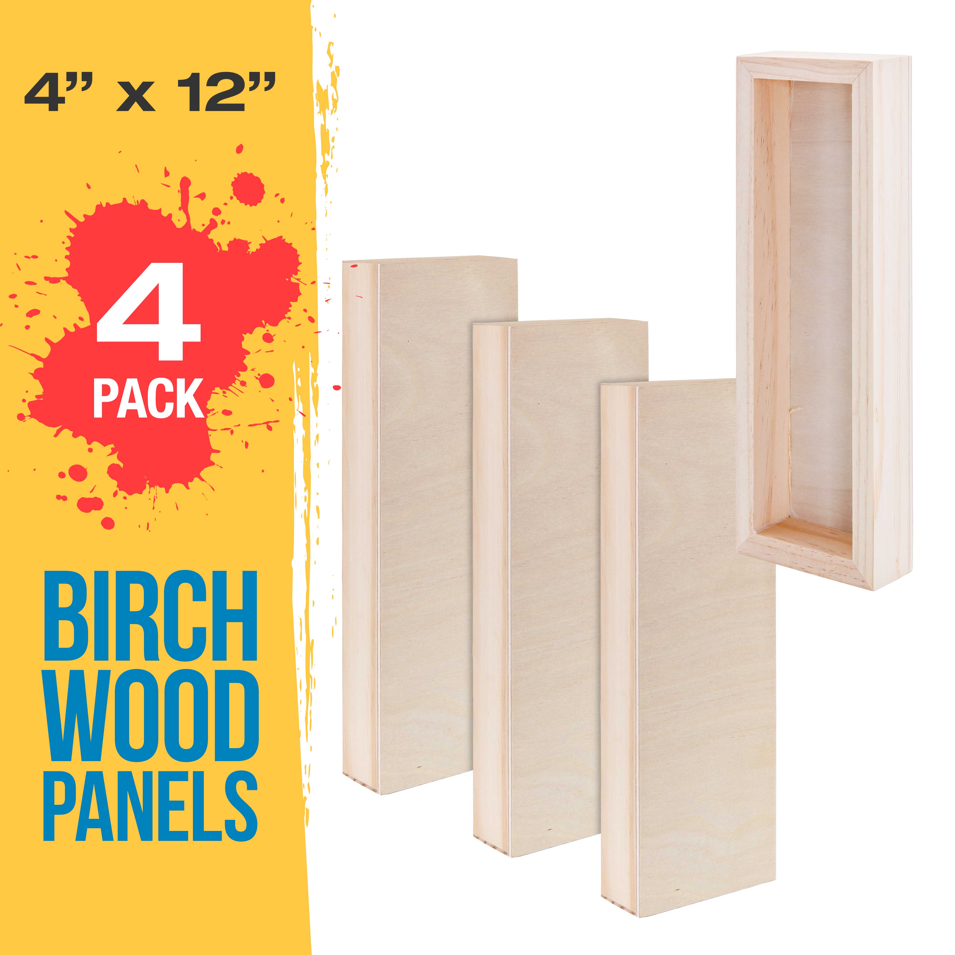 4 Pack Unfinished Cradled Wood Panels for Painting - 12x12 Inches, 1.5