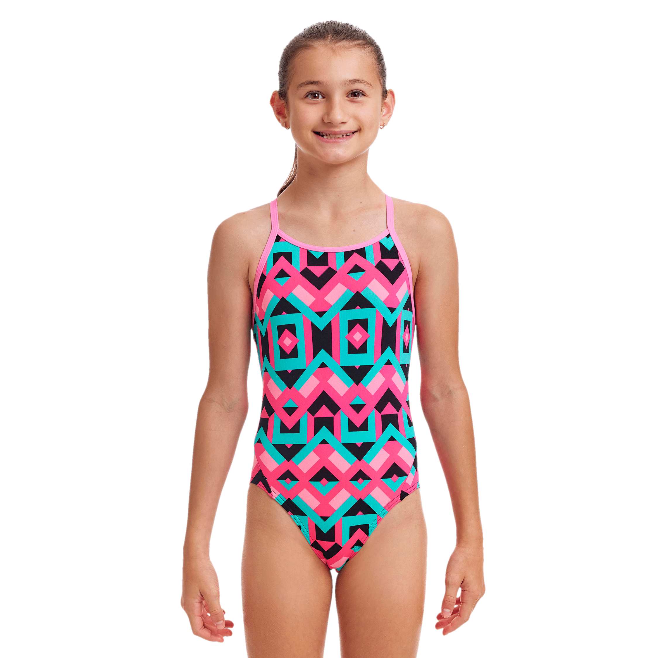 Funkita Square Stare Diamond Back Girls Swimsuit - Stylish One-Piece Bathing Suit for Kids, Perfect for Pool, Beach & Summer Water Activities