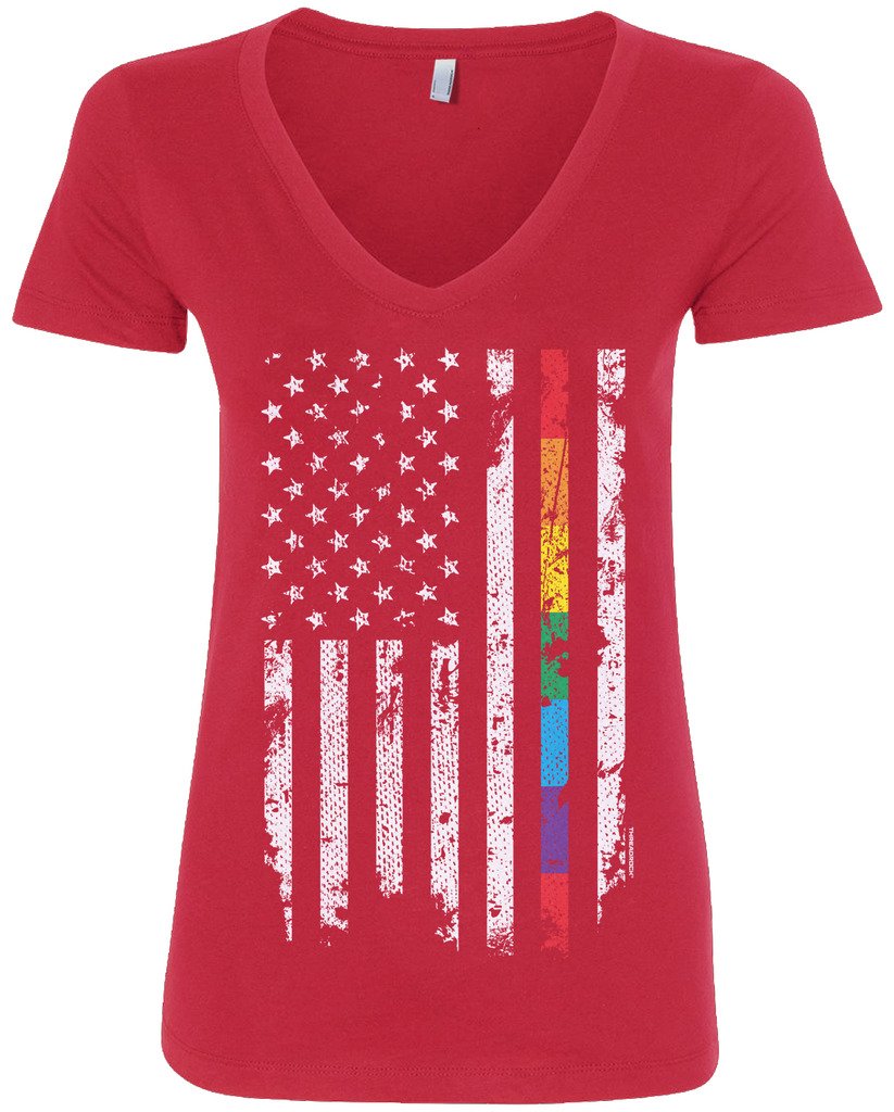 Threadrock Women's Gay Pride Rainbow American Flag V-Neck T-Shirt - LGBTQ+ Pride Month, Equality Tops for Women - Perfect for Pride Parades, Festivals & Ally Support