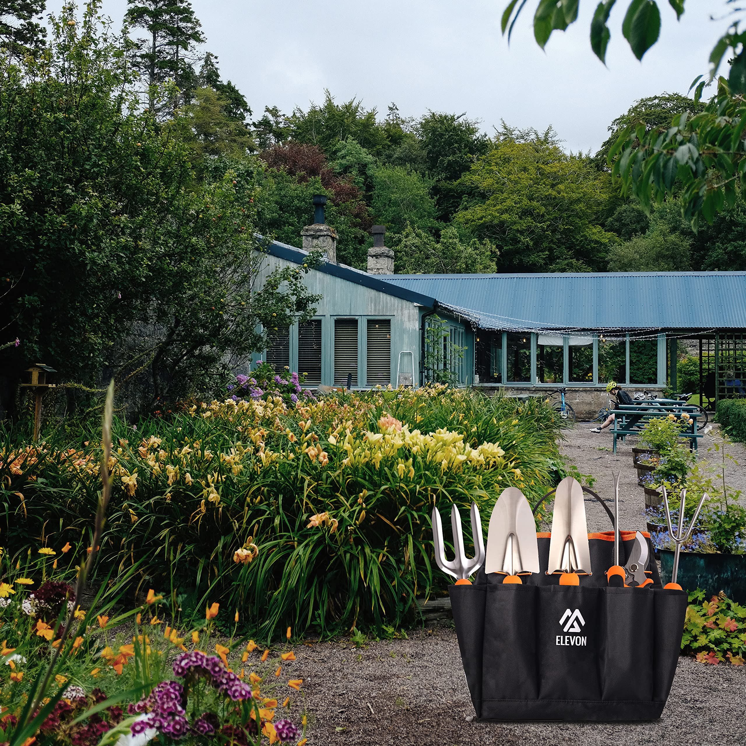 Premium Stainless Steel Heavy Duty Gardening Tool Set with Ergonomic Handles - 7-Piece Durable Kit Includes Storage Bag (Orange) - Perfect for Planting, Weeding & Landscaping - Ideal Gift for Men & Women Gardeners