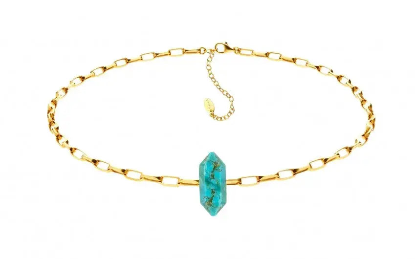 Turquoise Crystal Cable Chain Choker Necklace - Elegant Bohemian Jewelry for Women | Perfect for Parties, Weddings & Everyday Wear