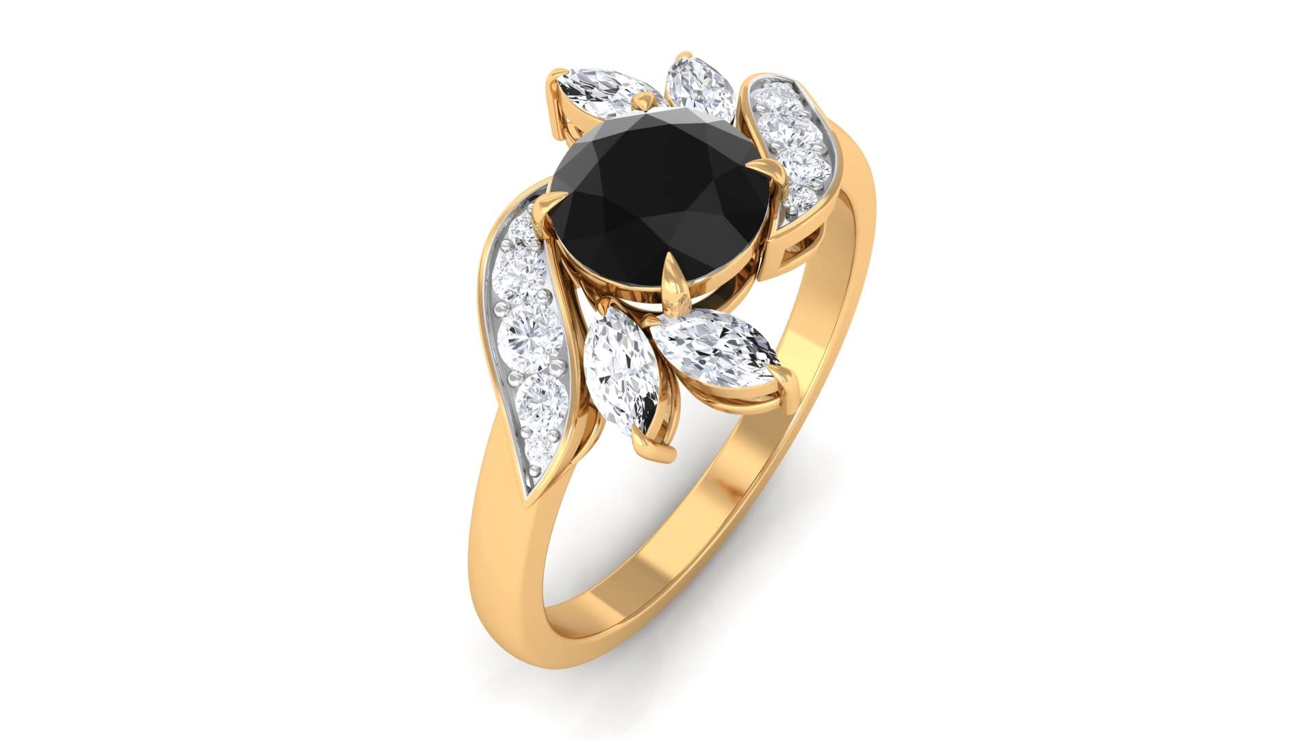 1.75 CT Certified Black Diamond Ring with Moissanite Accent - 14K Solid Gold Floral Engagement Ring for Women, April Birthstone Jewelry | Perfect for Weddings, Anniversaries & Special Occasions
