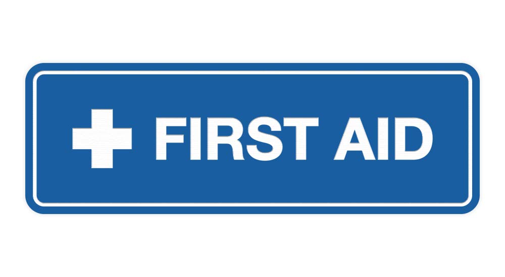 ByLITA Standard First Aid Sign (Blue) - Small Safety Sign for Workplace, Office & Emergency Preparedness
